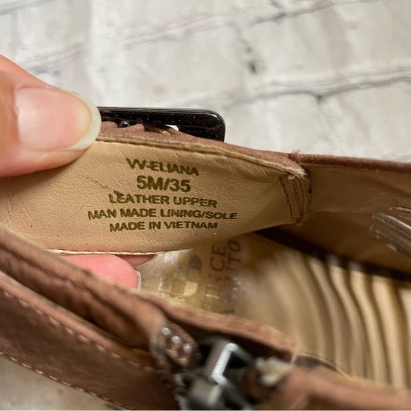 Vince Camuto Brown Leather Eliana Strappy Sandal Heels - Picture 6 of 7